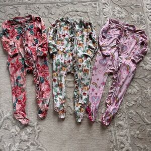 Posh Peanut 3-6 months Footie Pajamas Lot. Barbie, Christmas Poinsettias, Deer